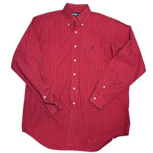 Ralph Lauren Blake Button Up Shirt Red Plaid Collared Cotton Long Sleeve Medium
